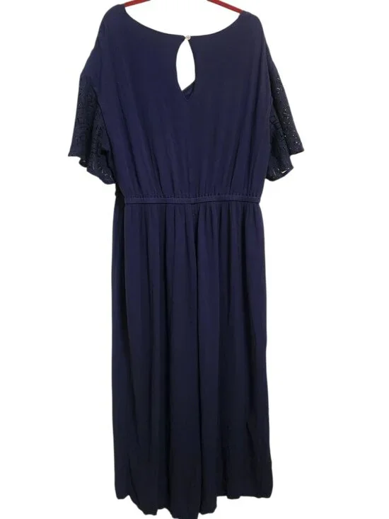 Lane Bryant Jumpsuit Navy One Piece Tie Waist Cottage Boho Lace Sleeve Size 20 - Picture 3 of 8